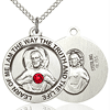 Sterling Silver 3/4in Round Scapular Medal with Ruby Bead & 18in Chain