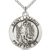 Sterling Silver 3/4in Round St Lazarus Medal & 18in Chain