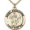 Gold Filled 3/4in Round St Peregrine Medal & 18in Chain