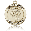 14k Yellow Gold Round Antiqued St Francis Medal 3/4in