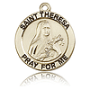 14k Yellow Gold Antiqued Round St Theresa Medal 3/4in
