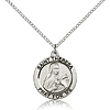 Sterling Silver 3/4in Round St Theresa Medal & 18in Chain
