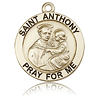 14kt Yellow Gold 1in Round Antiqued St Anthony Medal