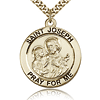 Gold Filled 1in Round St Joseph Pray For Me Medal & 24in Chain