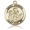 14k Yellow Gold Round Antiqued St Joseph Medal 7/8in