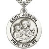 Sterling Silver 1in Round St Joseph Medal & 24in Chain