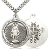 Sterling Silver 1in Round Miraculous Medal & 24in Chain