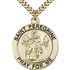 Gold Filled 1in Round St Peregrine Medal & 24in Chain