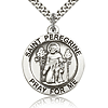 Sterling Silver 1in Round St Peregrine Pray For Me Medal & 24in Chain