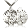 Sterling Silver 1in Round Pray for Me St Michael Medal & 24in Chain