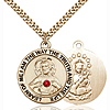 Gold Filled 1in Round Scapular Medal 3mm Ruby Bead & 24in Chain