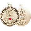 14k Yellow Gold 1in Round Scapular Medal with Ruby Bead