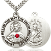 Sterling Silver 1in Round Scapular Pendant with Ruby Bead & 24in Chain