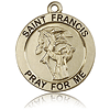 14k Yellow Gold 7/8in Antiqued Round St Francis Medal