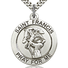 Sterling Silver 1in Round St Francis Medal & 24in Chain