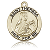 Round 14kt Yellow Gold 1in St Theresa Medal