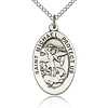 Sterling Silver 7/8in St Michael Medal & 18in Chain