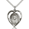 Sterling Silver 5/8in Scapular Medal Heart Charm & 18in Chain