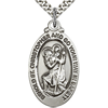 Sterling Silver 1 1/8in Behold St Christopher Medal & 24in Chain