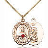 Gold Filled 7/8in Scapular Pendant with 3mm Ruby Bead & 18in Chain