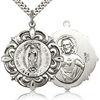 Sterling Silver 1 1/4in Our Lady of Guadalupe Medal & 24in Chain