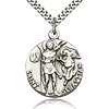 Sterling Silver 7/8in Round St Sebastian Medal & 24in Chain