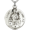 Sterling Silver Small Round St Nicholas Medal & 18in Chain
