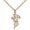 Gold Filled 7/8in Guardian Angel Pendant with Rose Bead & 18in Chain
