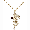 Gold Filled 7/8in Guardian Angel Pendant with Garnet Bead & 18in Chain