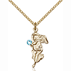 Gold Filled 7/8in Guardian Angel Pendant Aquamarine Bead & 18in Chain