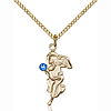 Gold Filled 7/8in Guardian Angel Pendant Sapphire Bead & 18in Chain