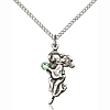 Sterling Silver 7/8in Guardian Angel Pendant Peridot Bead & 18in Chain