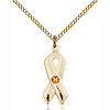 Gold Filled 7/8in Cancer Ribbon Pendant with Topaz Bead & 18in Chain
