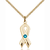 Gold Filled 7/8in Cancer Ribbon Pendant with Zircon Bead & 18in Chain