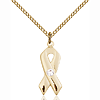 Gold Filled 7/8in Cancer Ribbon Pendant Crystal Bead & 18in Chain