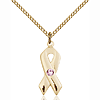 Gold Filled 7/8in Cancer Ribbon Pendant Light Amethyst Bead 18in Chain