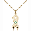 Gold Filled 7/8in Cancer Ribbon Pendant with Peridot Bead & 18in Chain