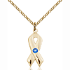 Gold Filled 7/8in Cancer Awareness Pendant with 3mm Sapphire Bead  