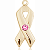14kt Yellow Gold 7/8in Cancer Awareness Ribbon with 3mm Rose Bead  