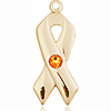 14kt Yellow Gold 7/8in Cancer Awareness Ribbon with 3mm Topaz Bead  