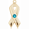 14kt Yellow Gold 7/8in Cancer Awareness Ribbon with 3mm Zircon Bead  