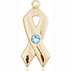 14kt Yellow Gold 7/8in Cancer Awareness Ribbon with 3mm Aqua Bead  