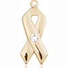 14kt Yellow Gold 7/8in Cancer Awareness Ribbon with 3mm Crystal Bead  