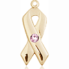 14kt Yellow Gold 7/8in Cancer Awareness Ribbon Light Amethyst Bead