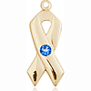 14k Yellow Gold 7/8in Ribbon Pendant with 3mm Sapphire Bead  