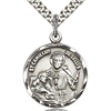 Sterling Silver 7/8in Round St Camillus Medal & 24in Chain
