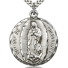 Sterling Silver 1 1/4in Round Our Lady of Guadalupe Medal & 24in Chain