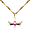 Gold Filled 1/2in Holy Spirit Pendant with 3mm Rose Bead & 18in Chain