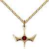 Gold Filled 1/2in Holy Spirit Pendant with Garnet Bead & 18in Chain