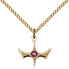 Gold Filled 1/2in Holy Spirit Pendant with Amethyst Bead & 18in Chain